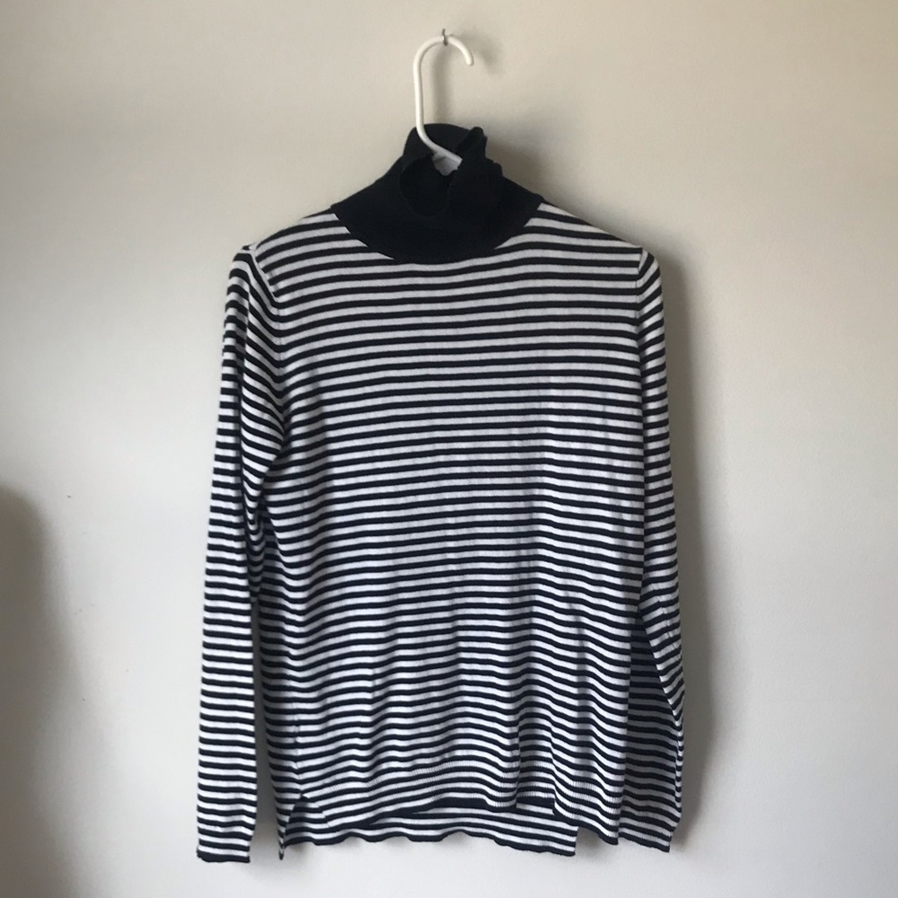 Black and white striped turtleneck top